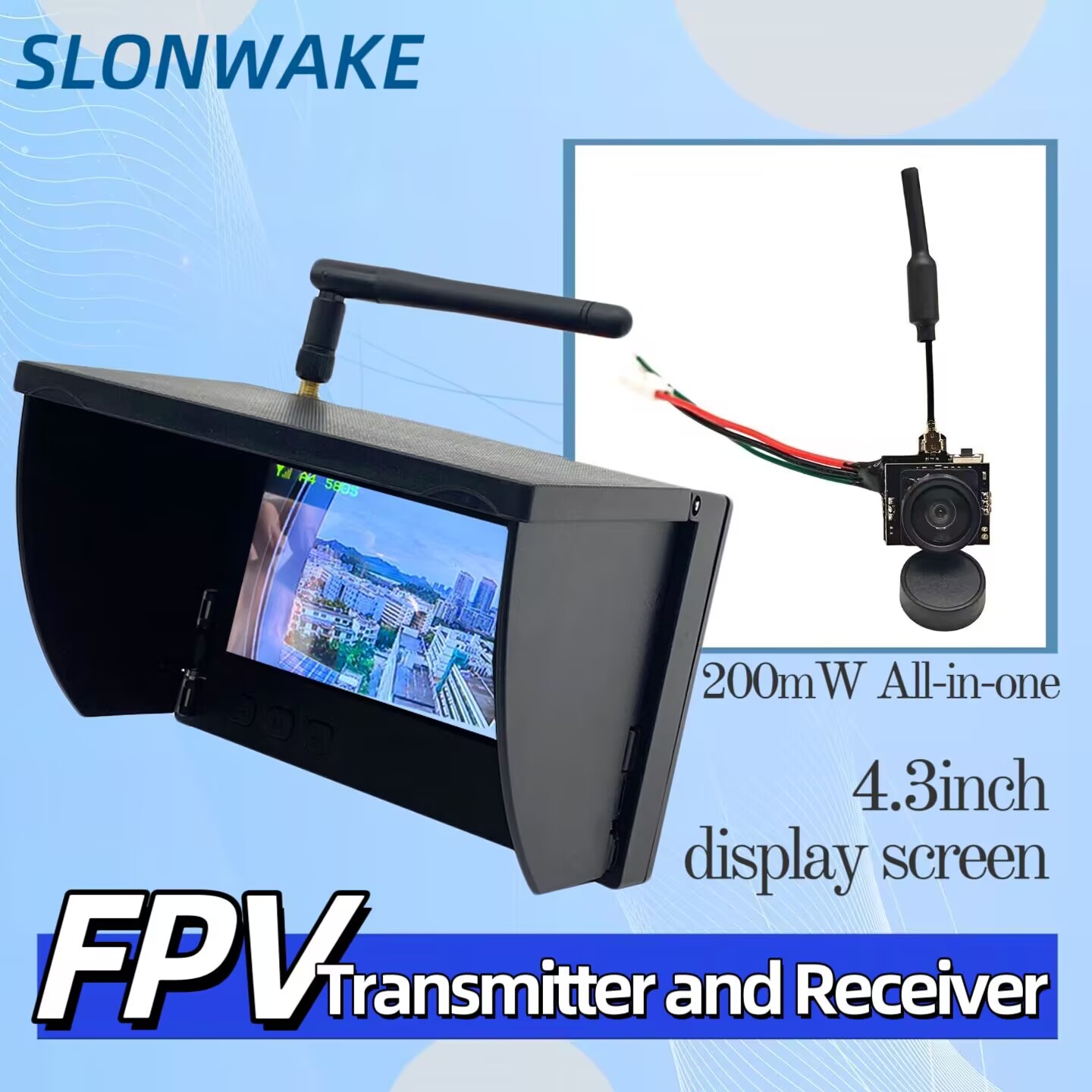 Drone Racing Camera - SLONWAKE 5,8G analoge Videoübertragungskamera 200mW All-in-One,